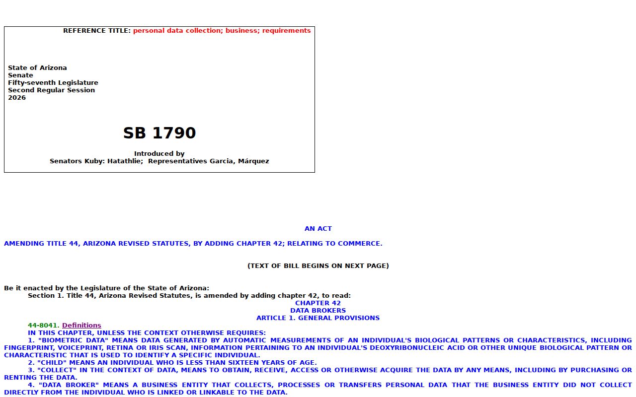 Kingman ZIP code directory proposed Arizona privacy bill